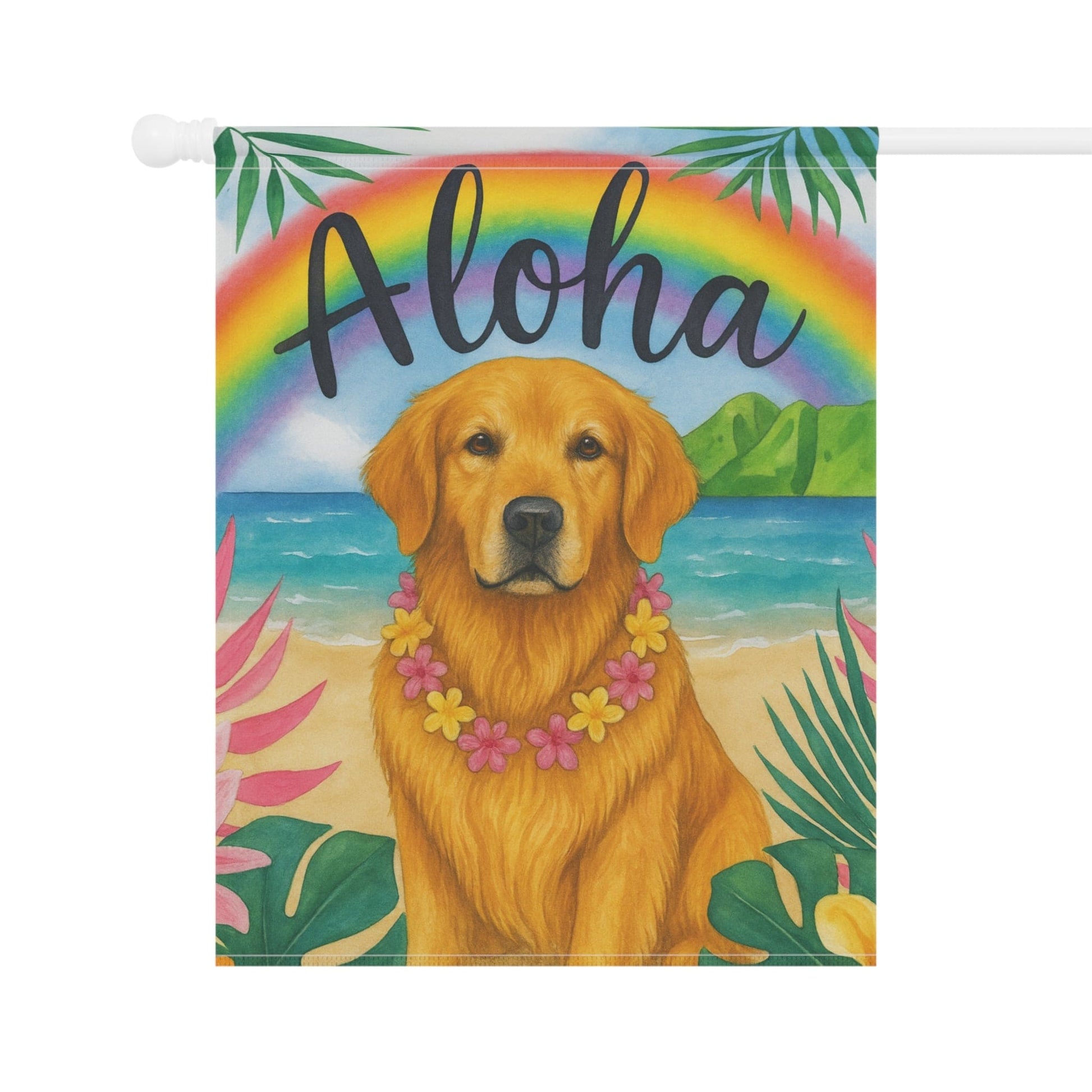 Golden Retriever Aloha Luau Garden Flag
