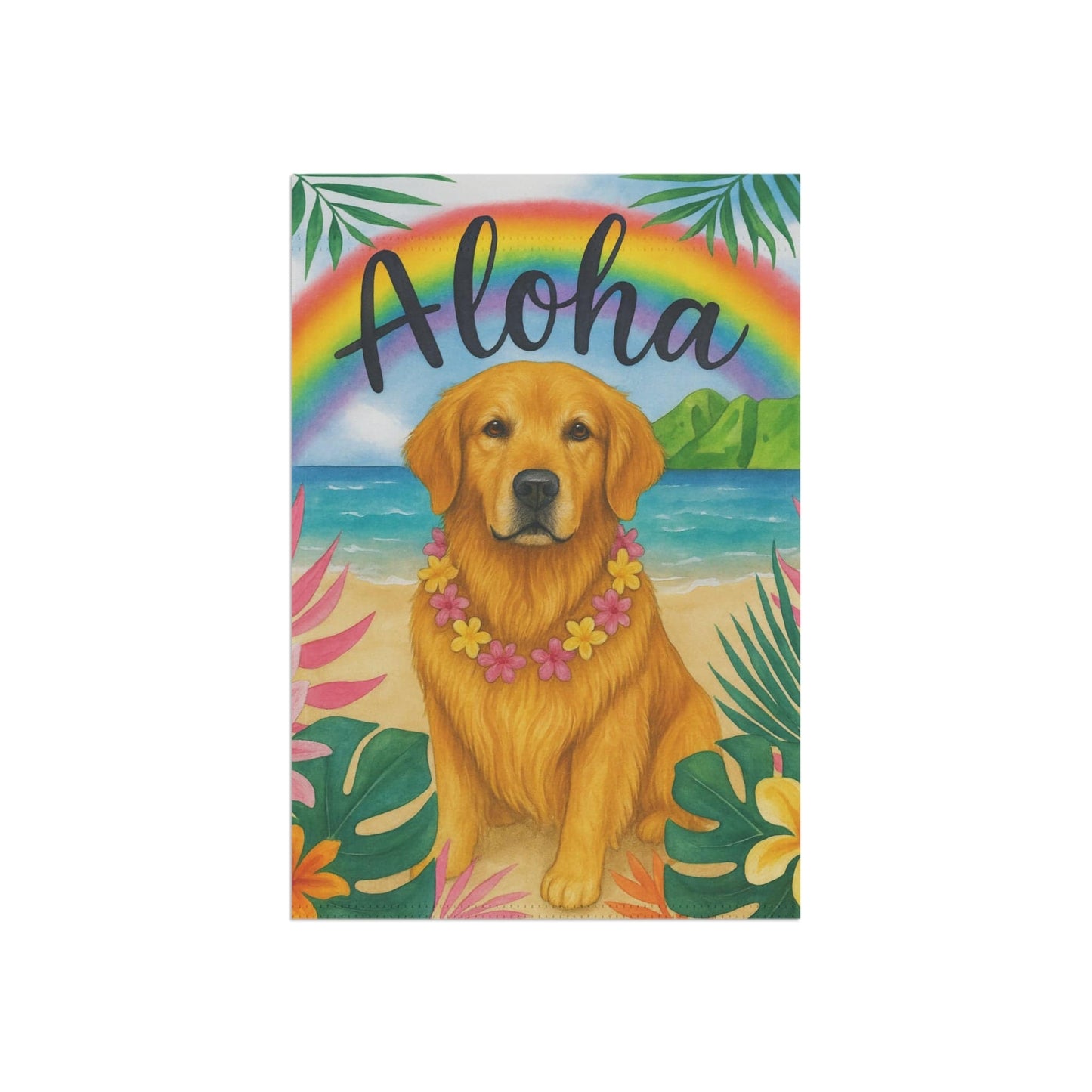 Golden Retriever Aloha Luau Garden Flag