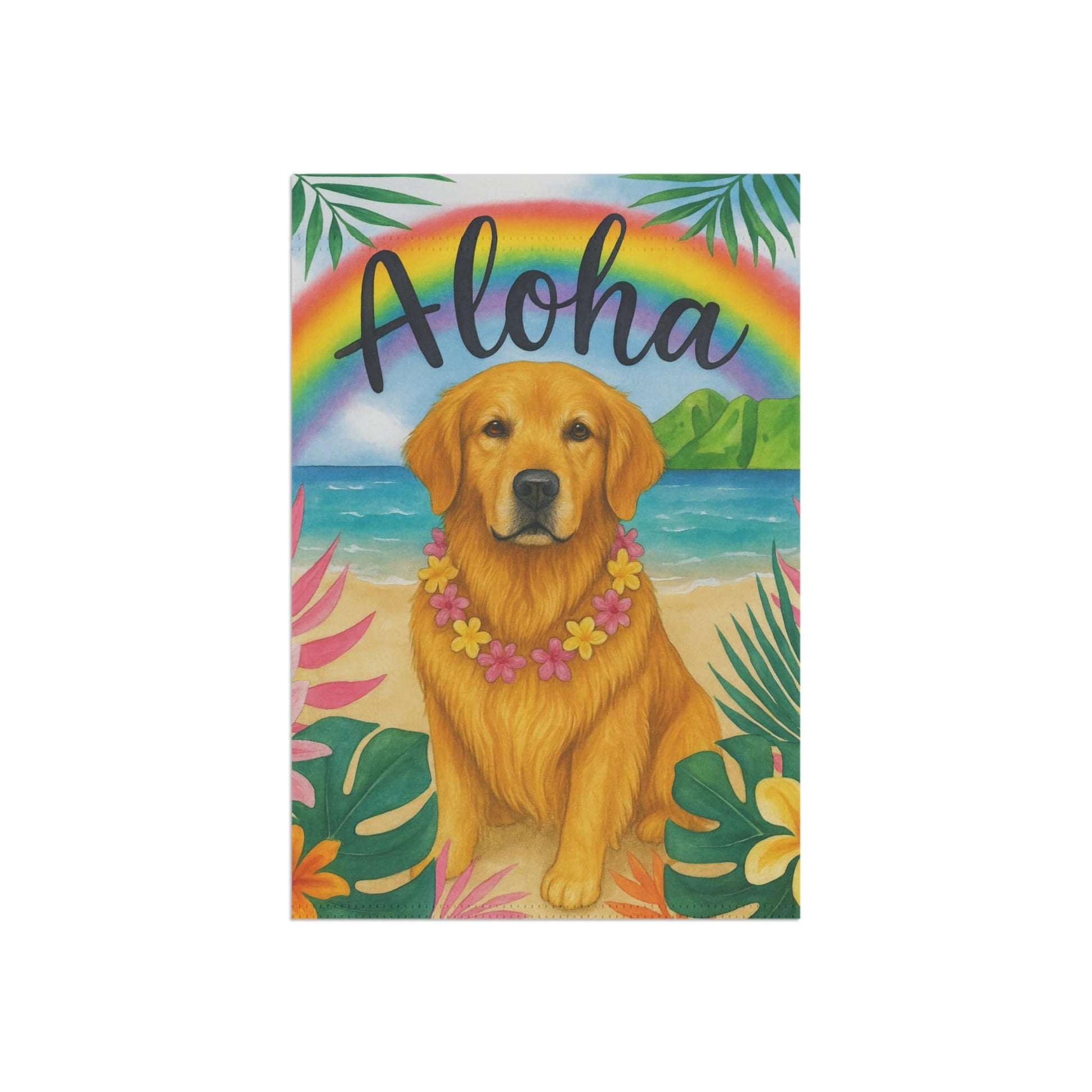 Golden Retriever Aloha Luau Garden Flag