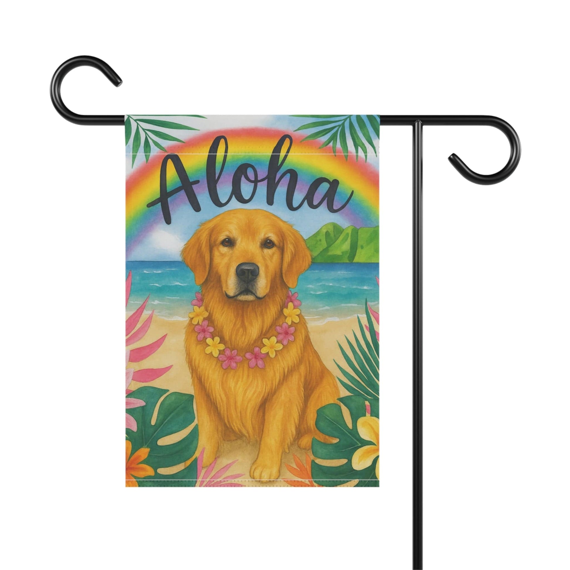 Golden Retriever Aloha Luau Garden Flag
