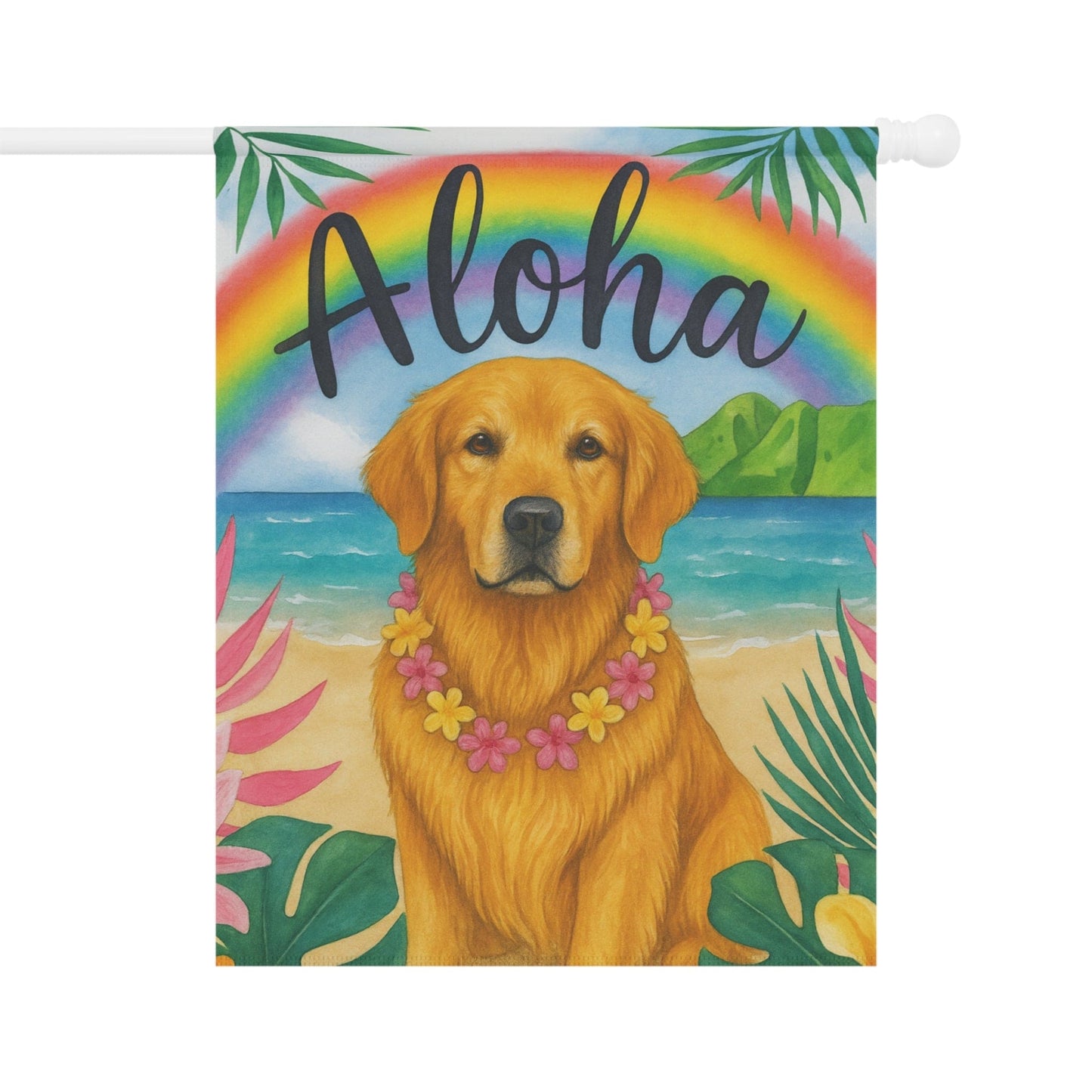 Golden Retriever Aloha Luau Garden Flag
