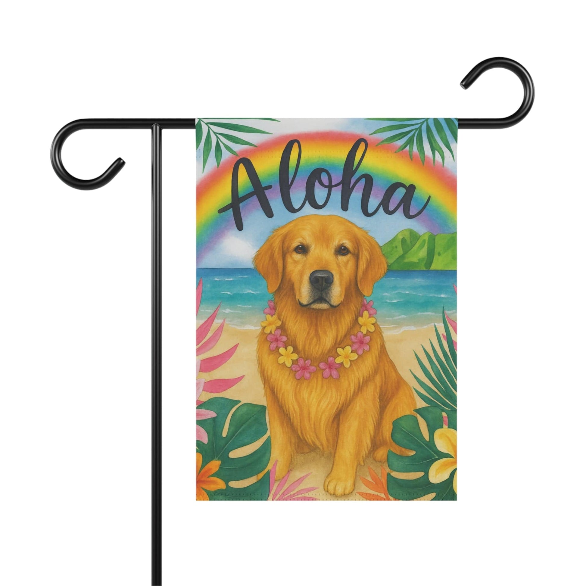 Golden Retriever Aloha Luau Garden Flag