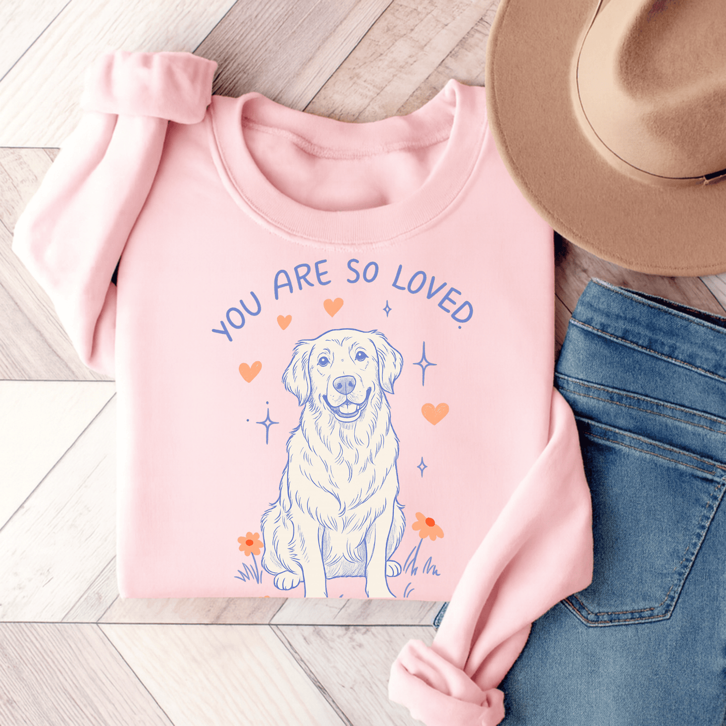 Golden Retriever Always Loved Unisex Sweatshirt Light Pink