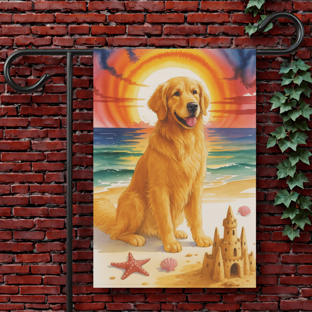Golden Retriever Beach Garden Flag 12'' × 18''