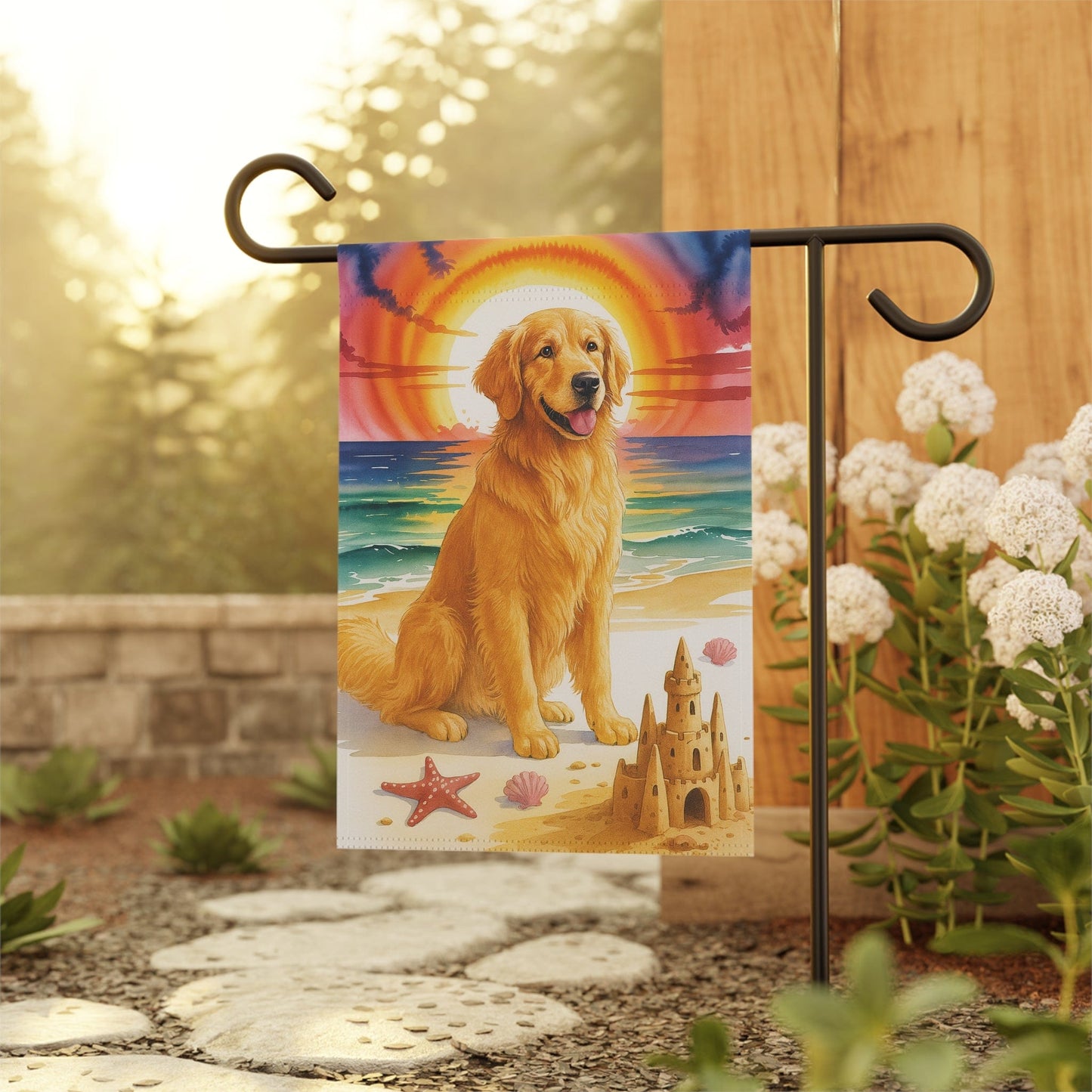 Golden Retriever Beach Garden Flag