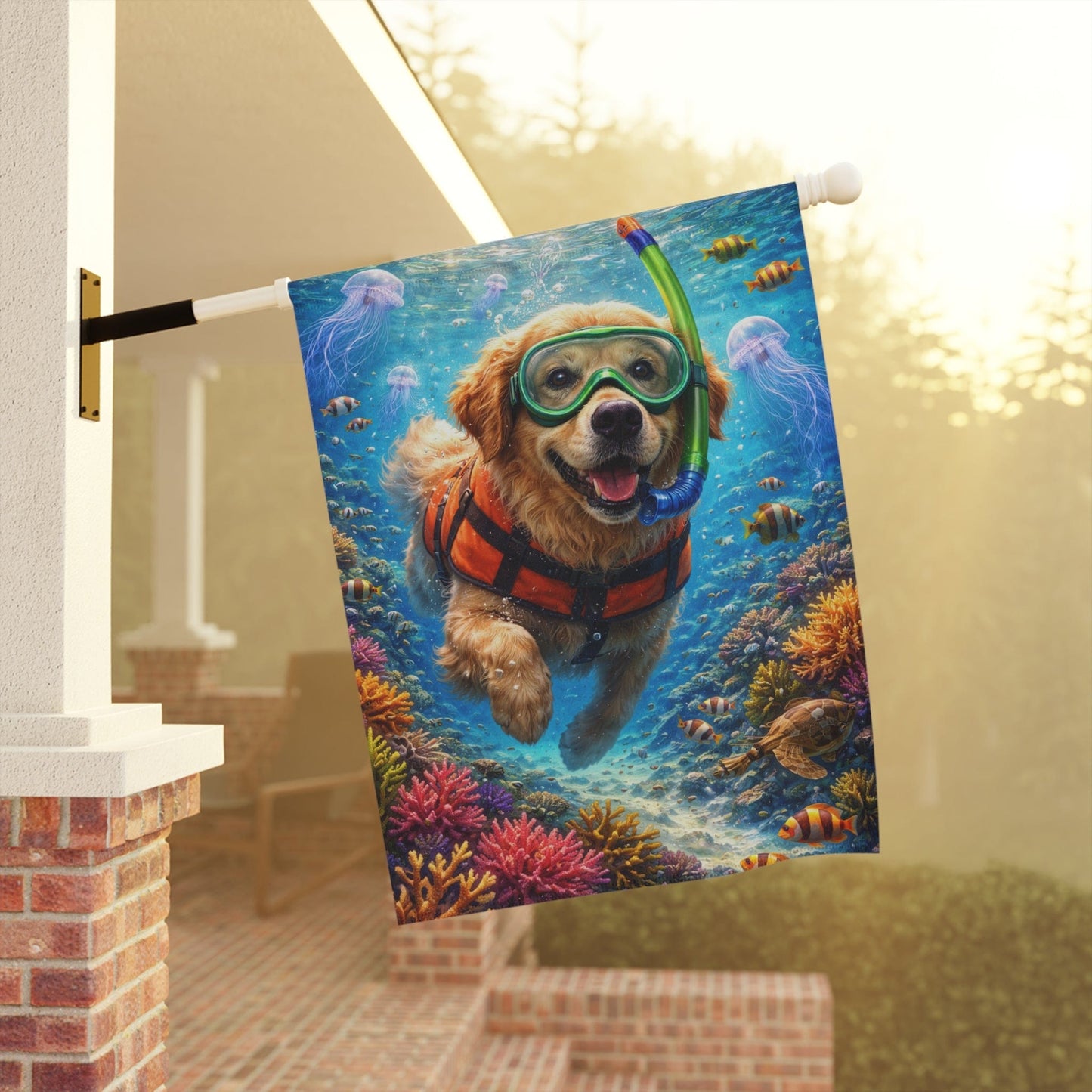 Golden Retriever Beach Snorkling Garden Flag