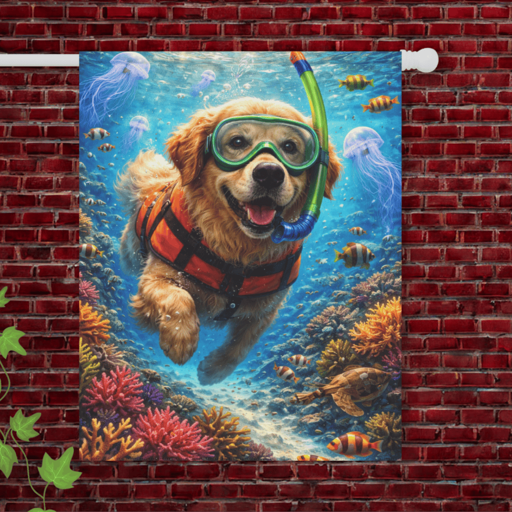 Golden Retriever Beach Snorkling Garden Flag 24.5'' × 32''