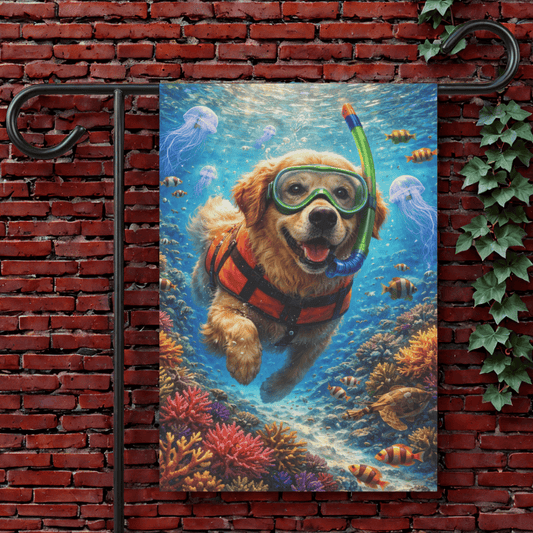 Golden Retriever Beach Snorkling Garden Flag 12'' × 18''