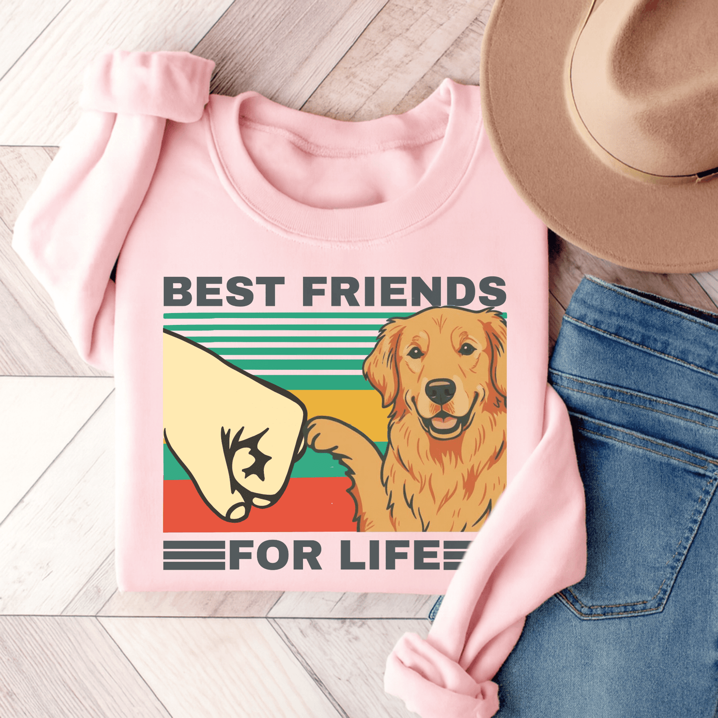 Golden Retriever Bestie Sweatshirt Light Pink