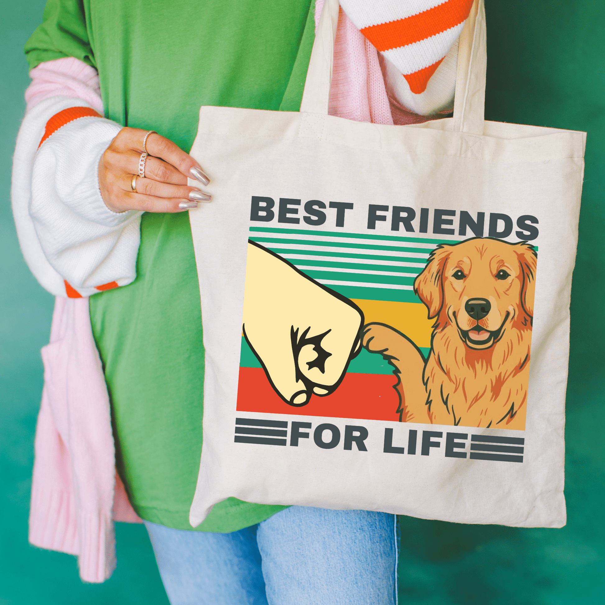Golden Retriever Bestie Tote Bag Natural 15" x 16"