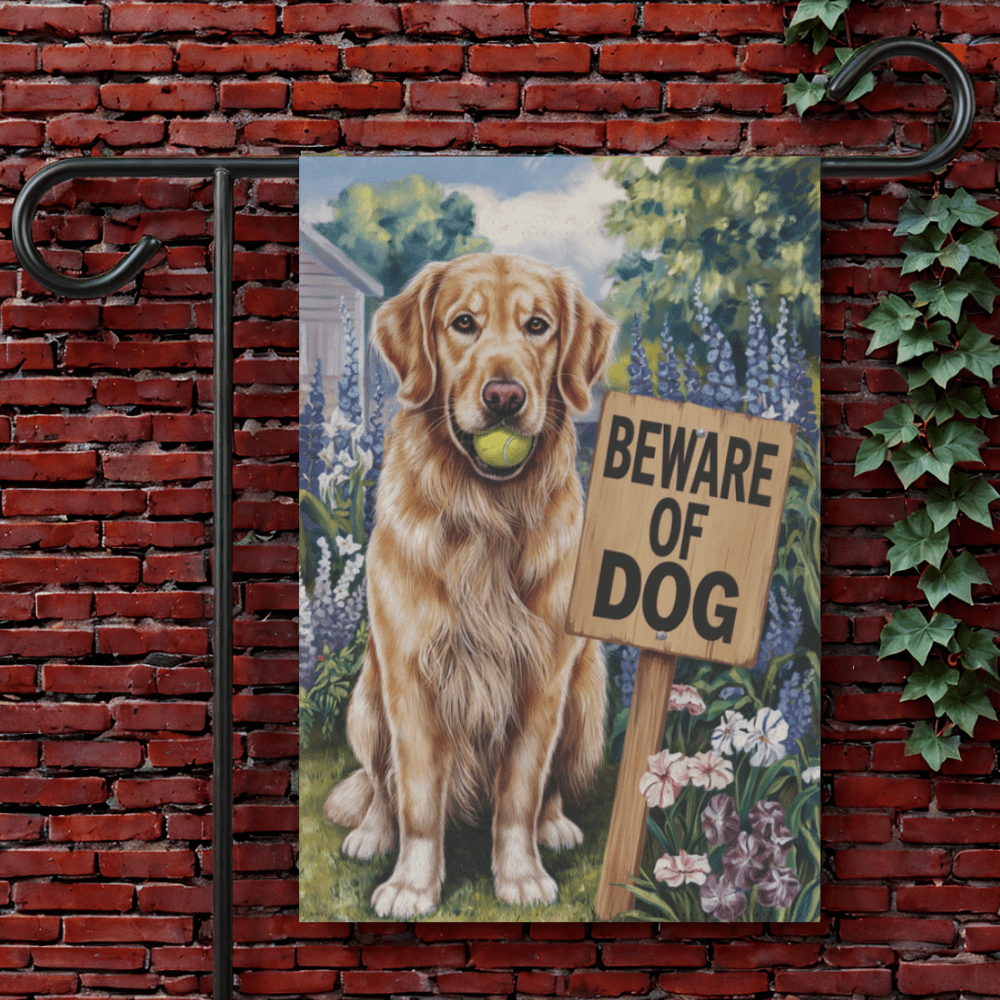Golden Retriever Beware Garden Flag 12'' × 18''