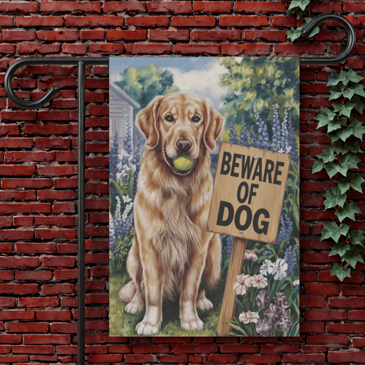 Golden Retriever Beware Garden Flag 12'' × 18''