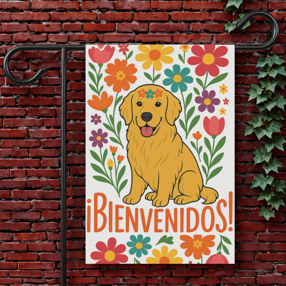 Golden Retriever Bienvenidos Garden Flag 12'' × 18''