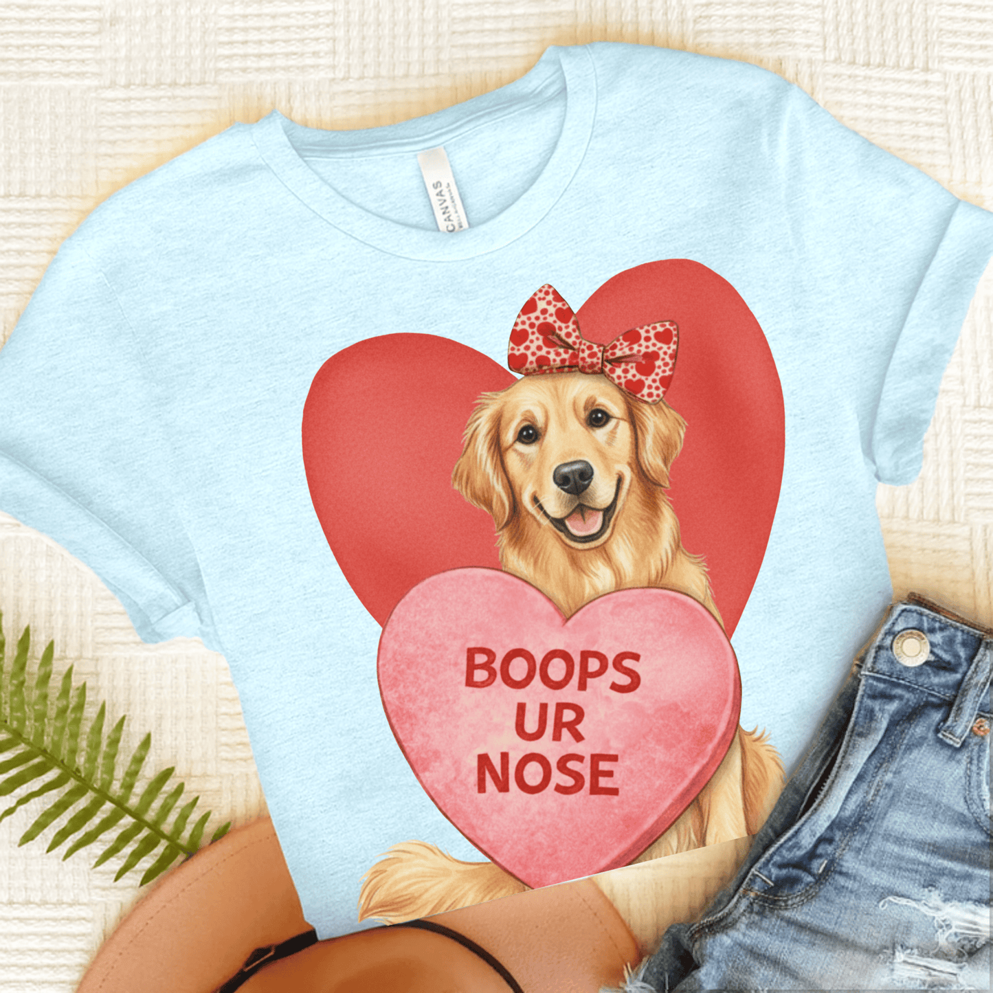 Golden Retriever Boops Valentine Unisex Tshirt Heather Ice Blue