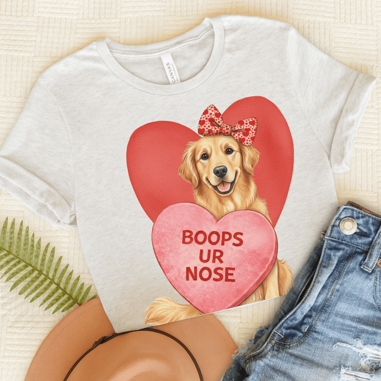 Golden Retriever Boops Valentine Unisex Tshirt Ash