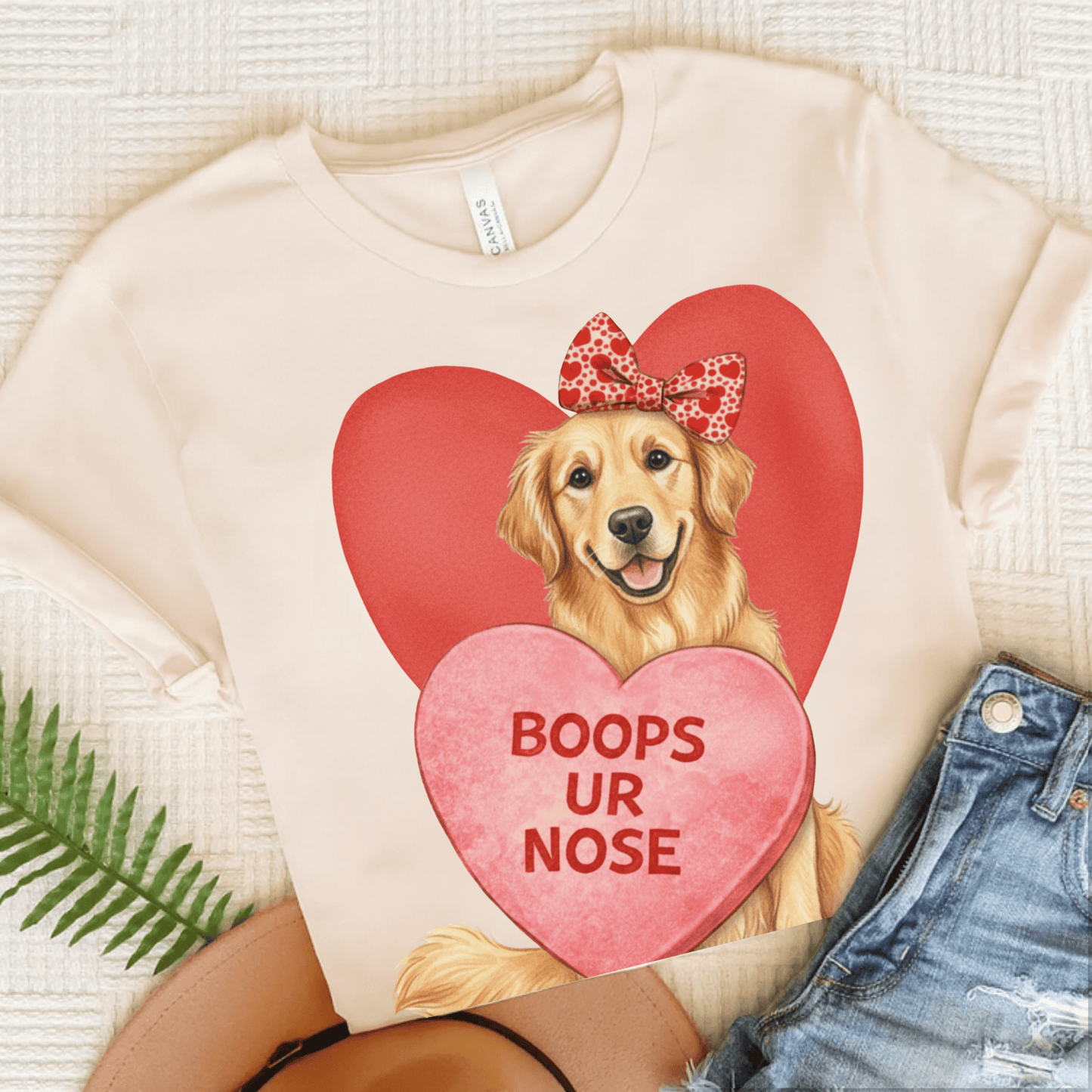 Golden Retriever Boops Valentine Unisex Tshirt Natural