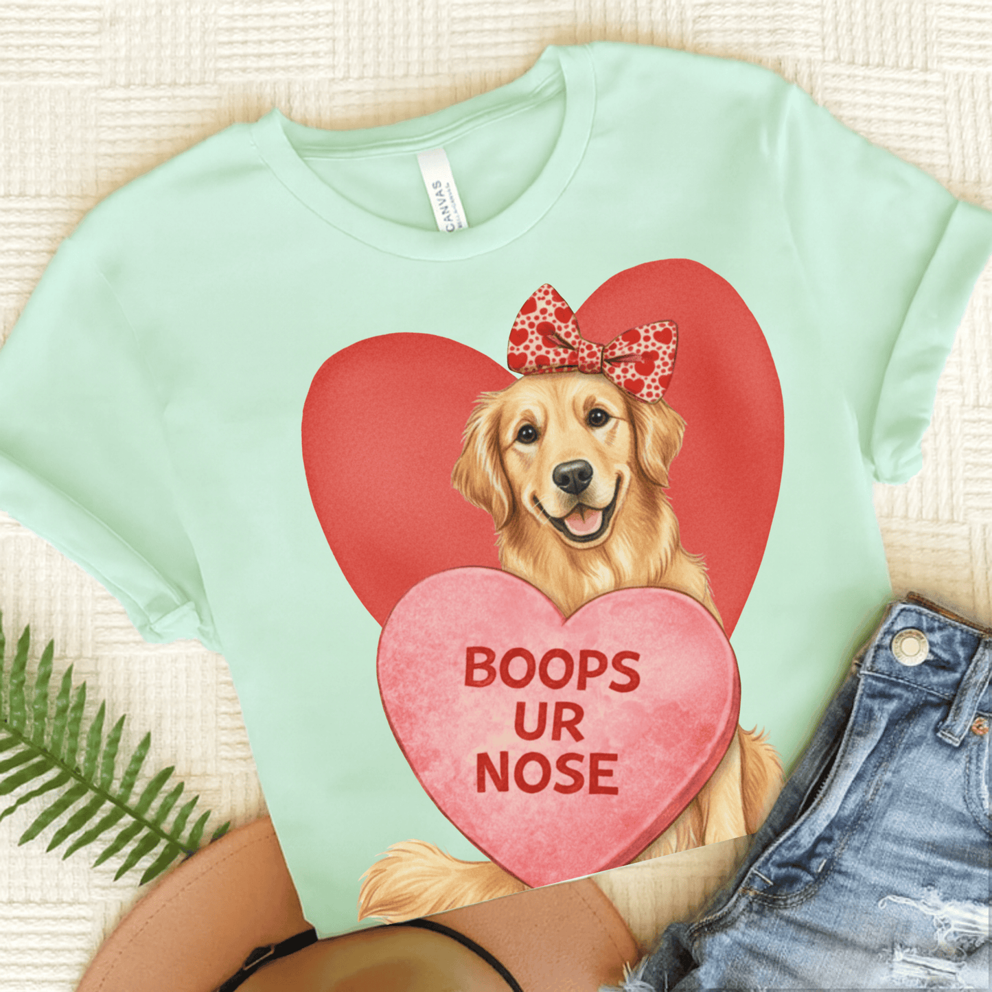 Golden Retriever Boops Valentine Unisex Tshirt Heather Mint