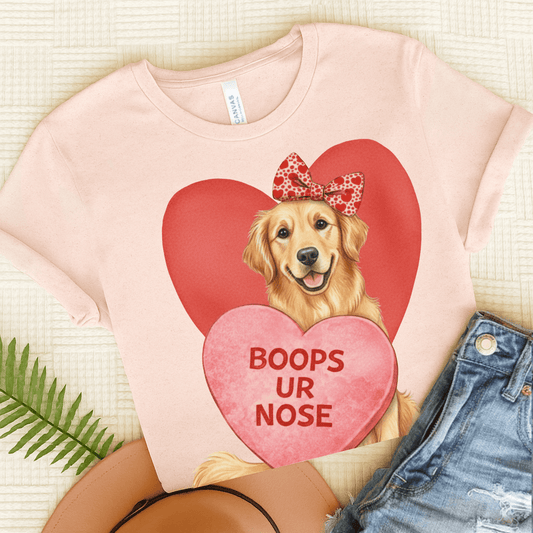 Golden Retriever Boops Valentine Unisex Tshirt Soft Pink