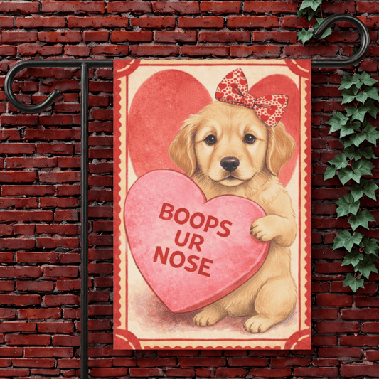 Golden Retriever Boops Your Nose Valentines Garden Flag 12'' × 18''