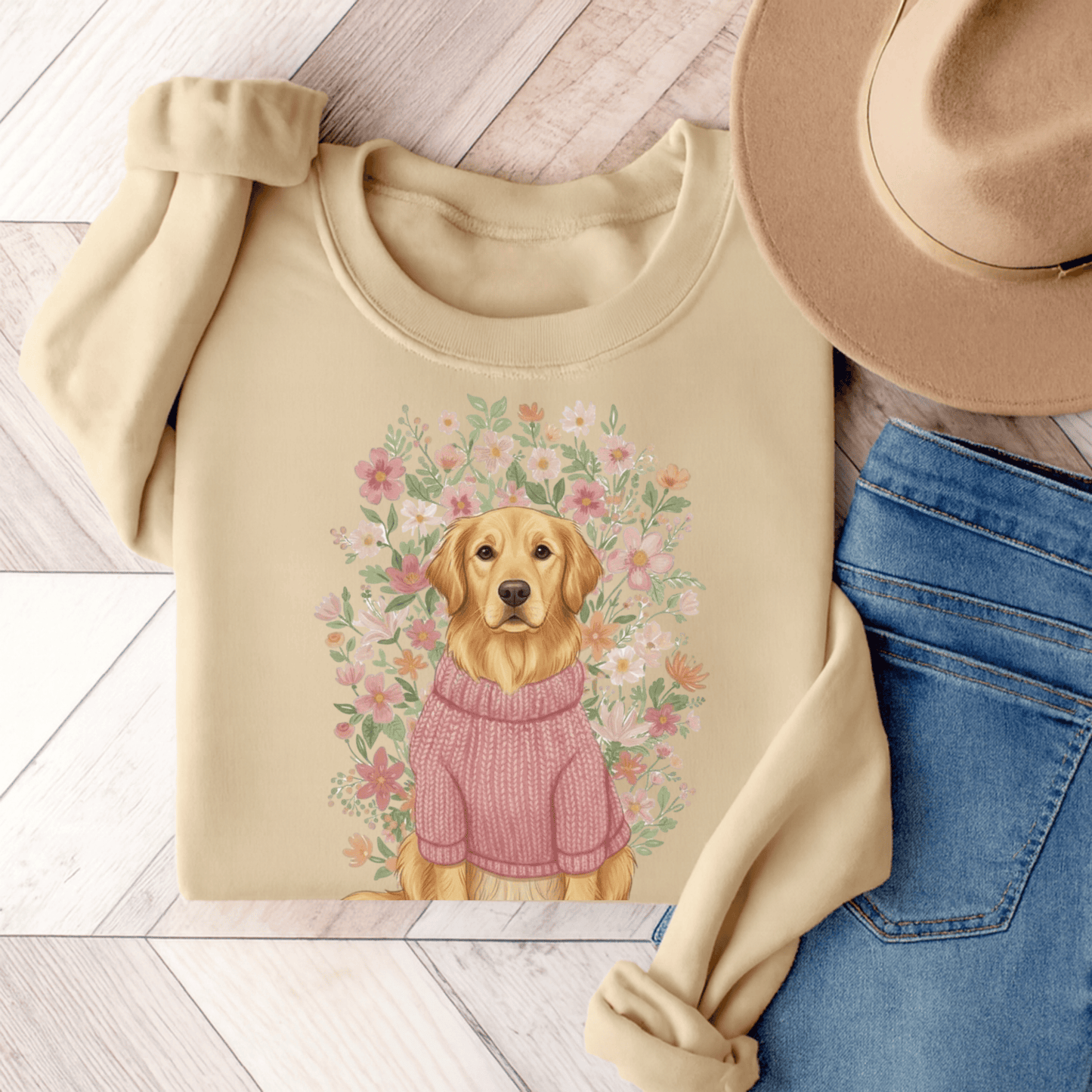 Golden Retriever Bouquet Unisex Sweatshirt Sand