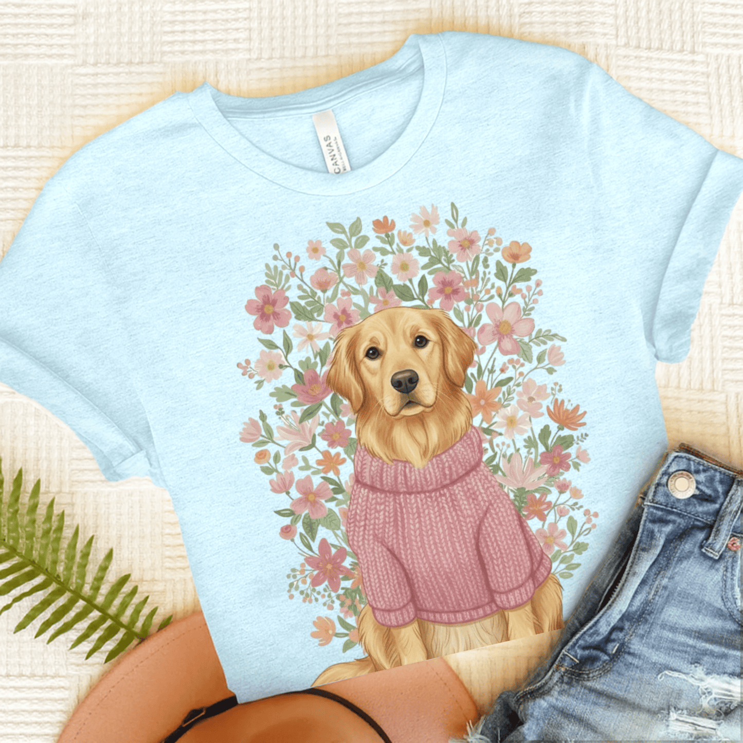 Golden Retriever Bouquet Unisex Tshirt Heather Ice Blue