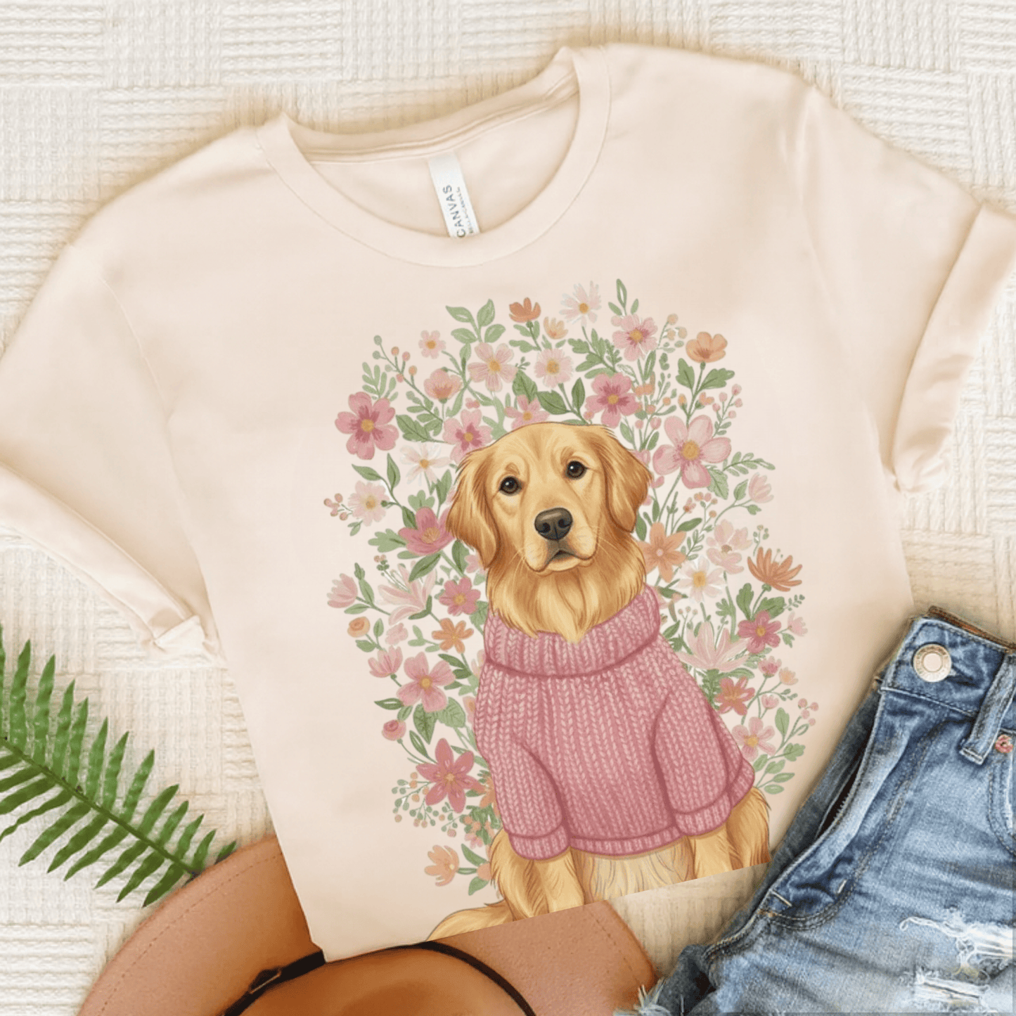 Golden Retriever Bouquet Unisex Tshirt Natural