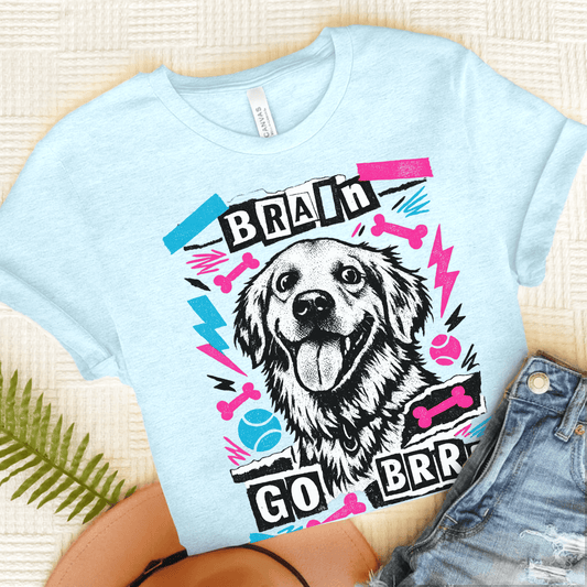 Golden Retriever Brrr Goldie Unisex Tshirt Heather Ice Blue