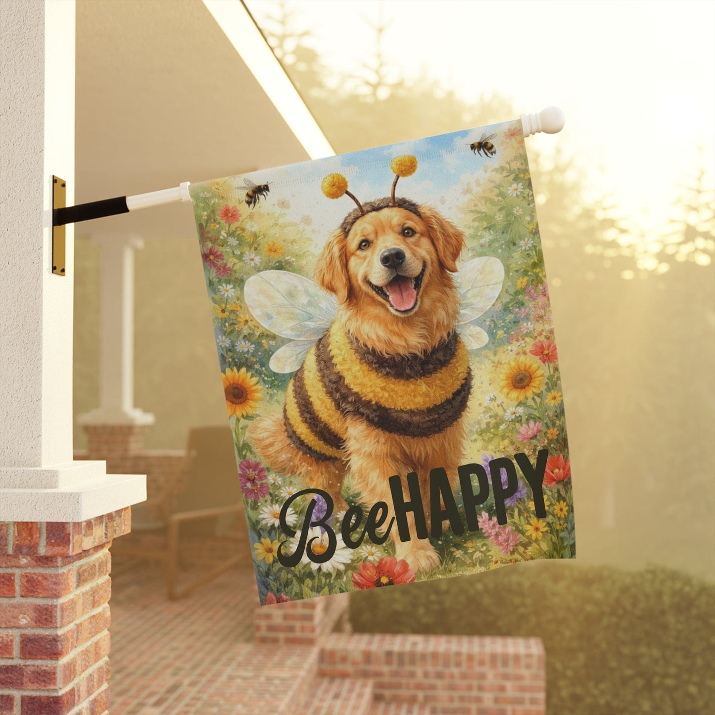 Golden Retriever Bumble Bee Happy Garden Flag
