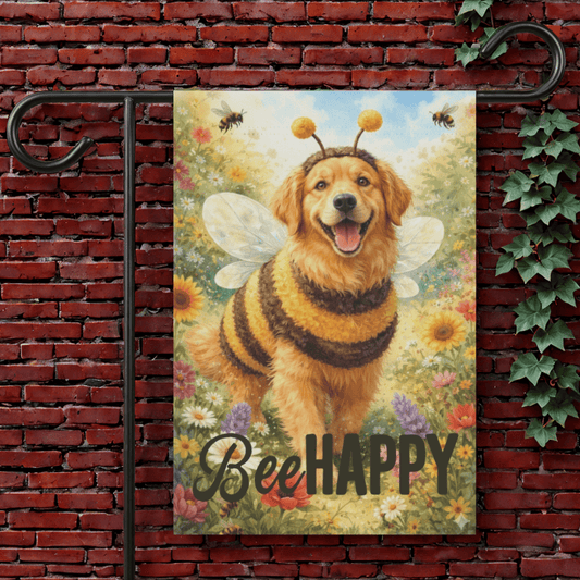 Golden Retriever Bumble Bee Happy Garden Flag 12'' × 18''