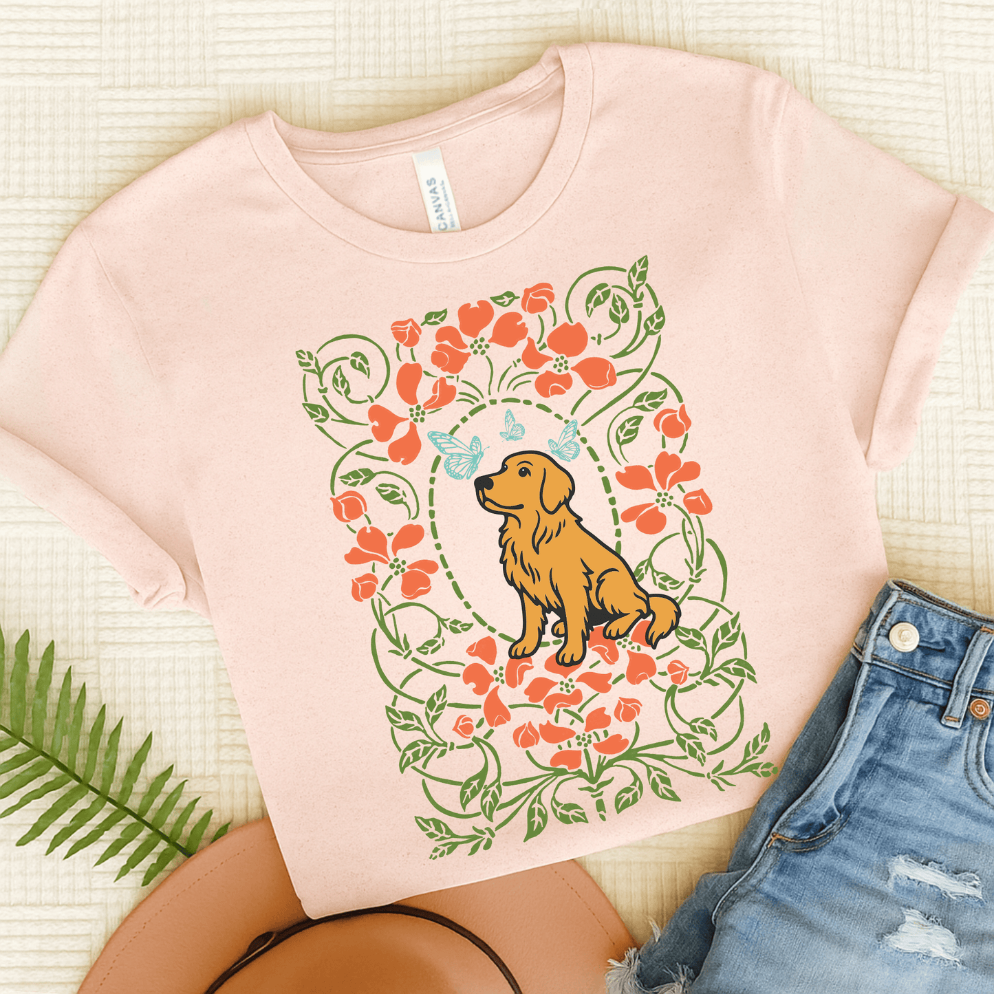 Golden Retriever Butterflies Frame Unisex TShirt Soft Pink