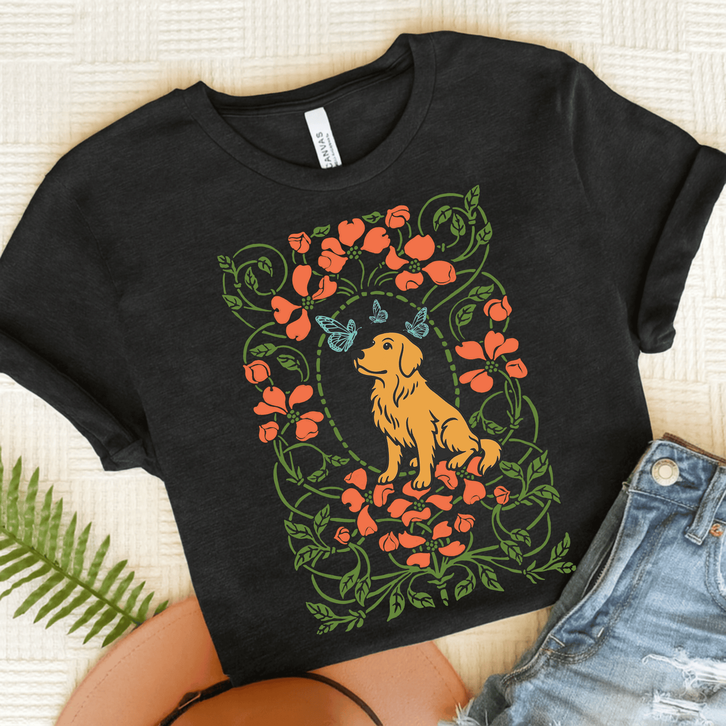Golden Retriever Butterflies Frame Unisex TShirt Dark Grey Heather