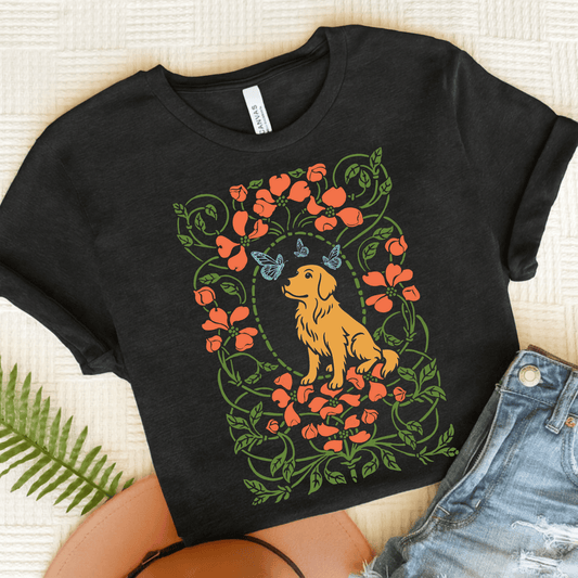 Golden Retriever Butterflies Frame Unisex TShirt Dark Grey Heather