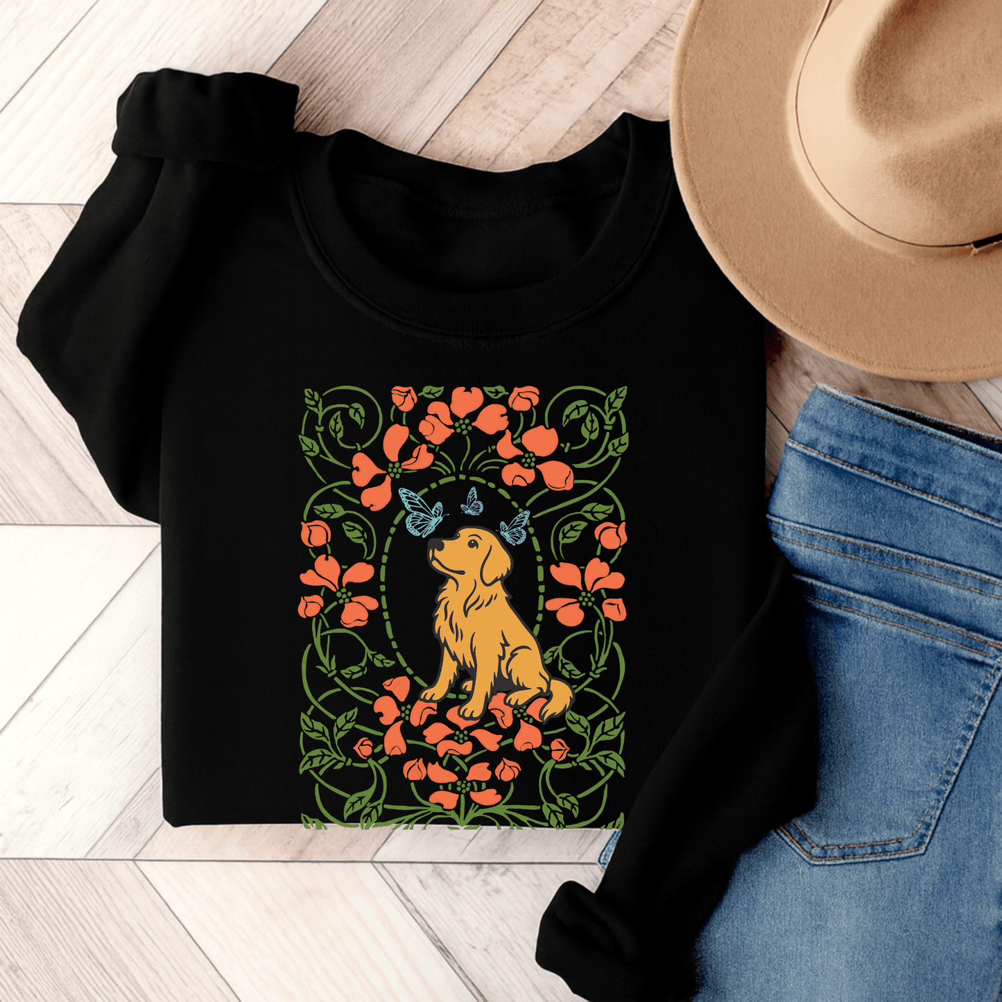 Golden Retriever Butterfly Frame Unisex Sweatshirt Black