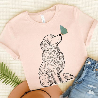 Golden Retriever Butterfly TShirt Soft Pink