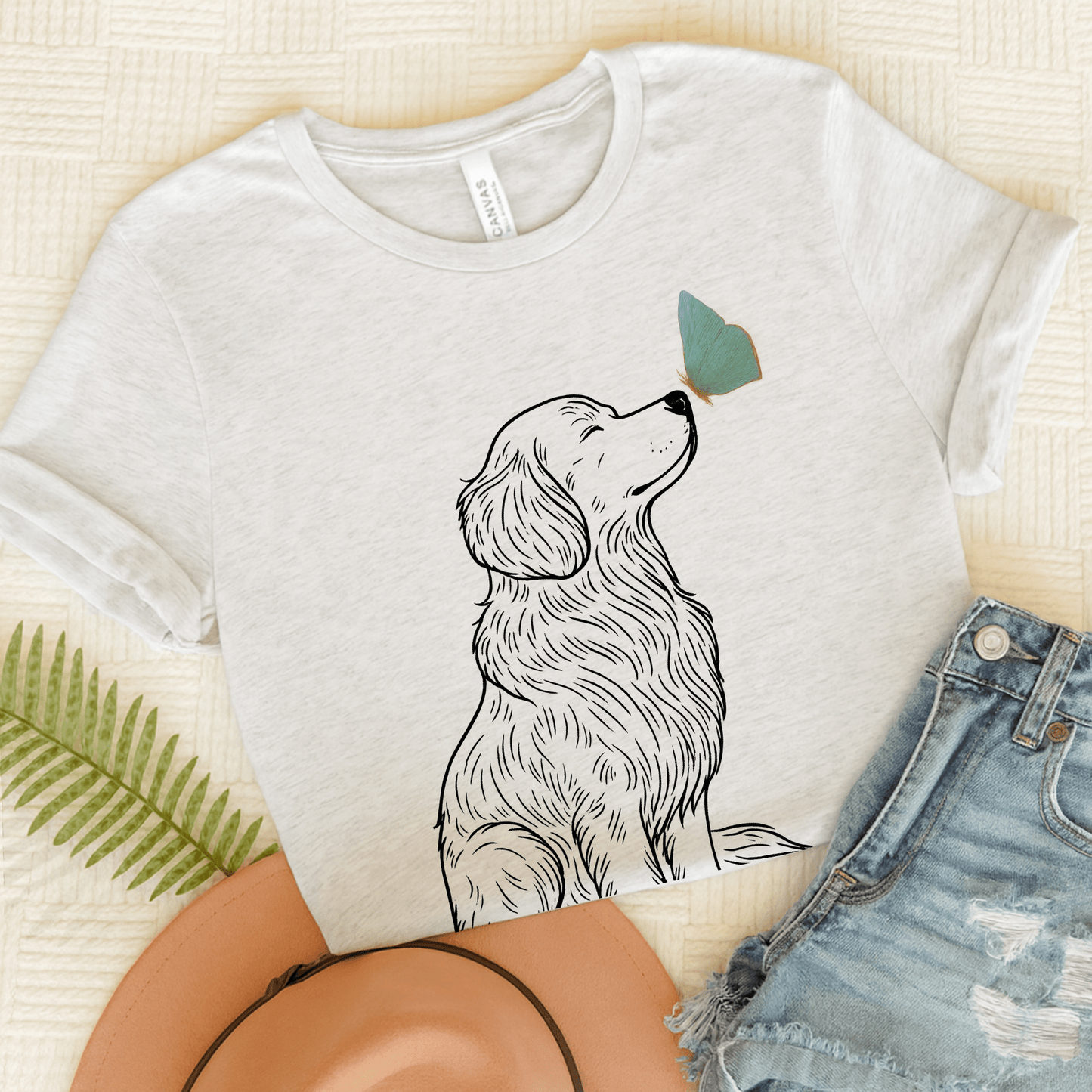Golden Retriever Butterfly TShirt Ash