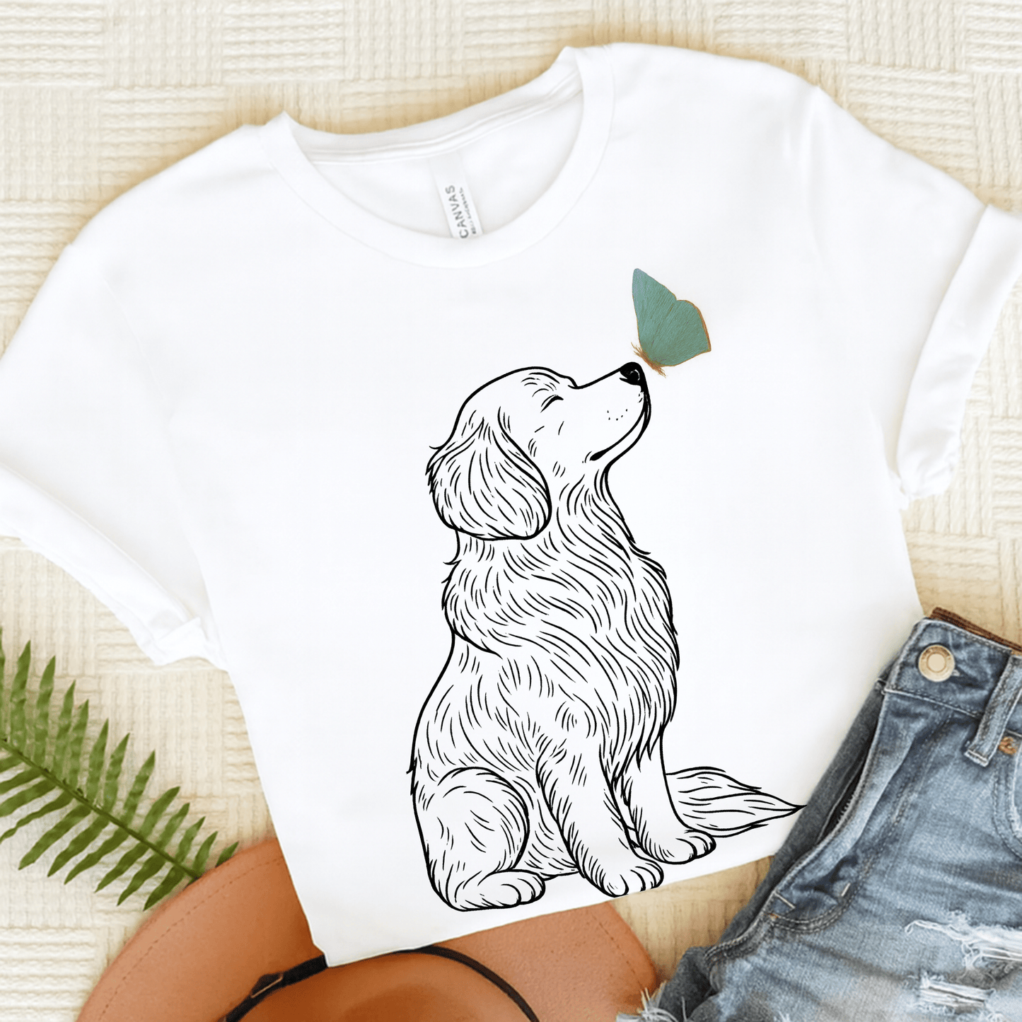 Golden Retriever Butterfly TShirt White