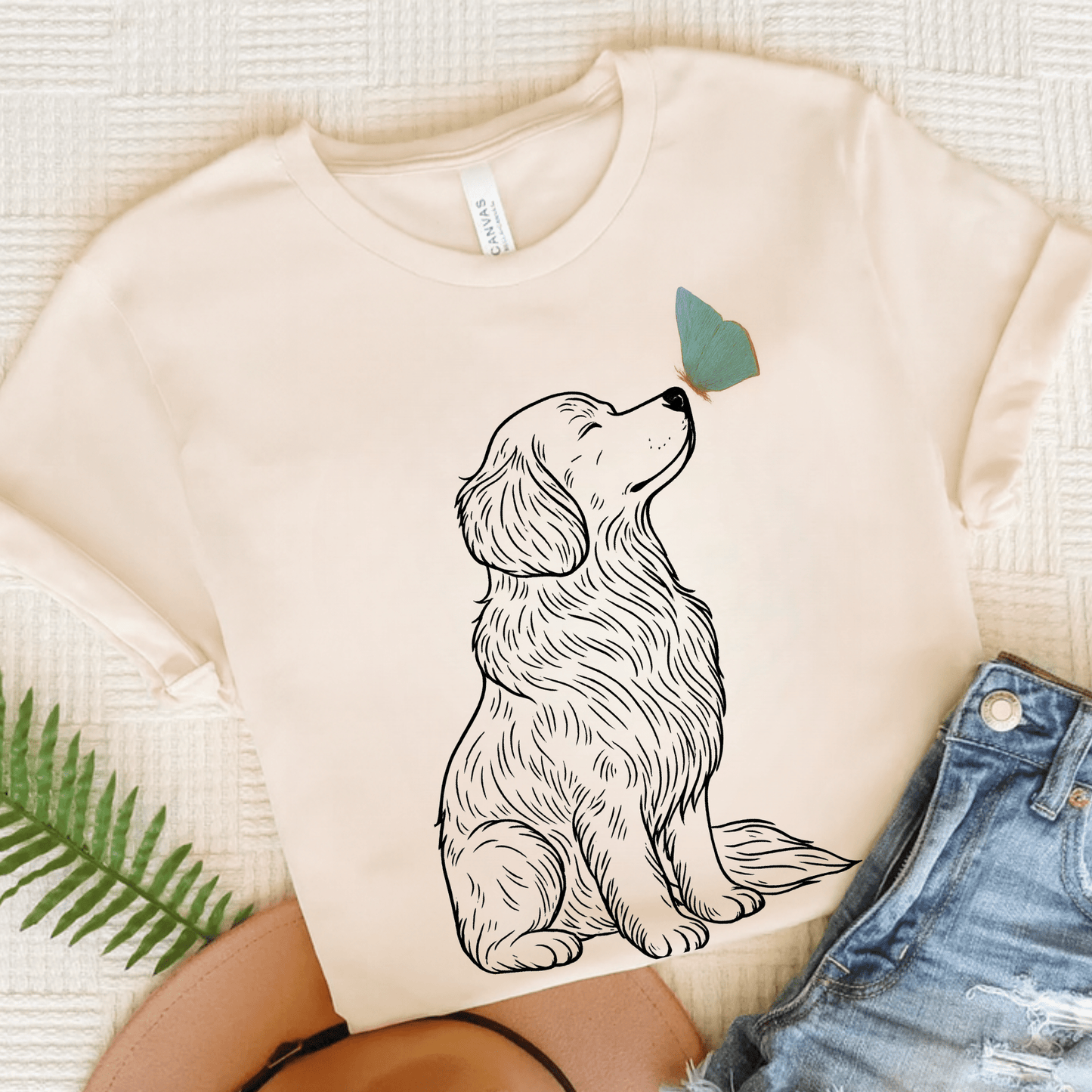 Golden Retriever Butterfly TShirt Natural