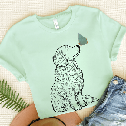 Golden Retriever Butterfly TShirt Heather Mint