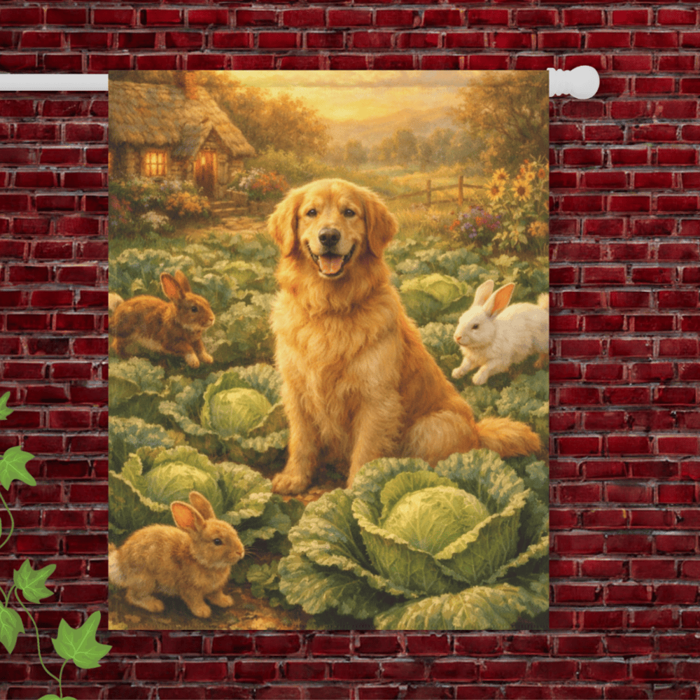 Golden Retriever Cabbage Patch Gardening Garden Flag 24.5'' × 32''