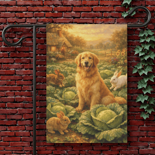 Golden Retriever Cabbage Patch Gardening Garden Flag 12'' × 18''