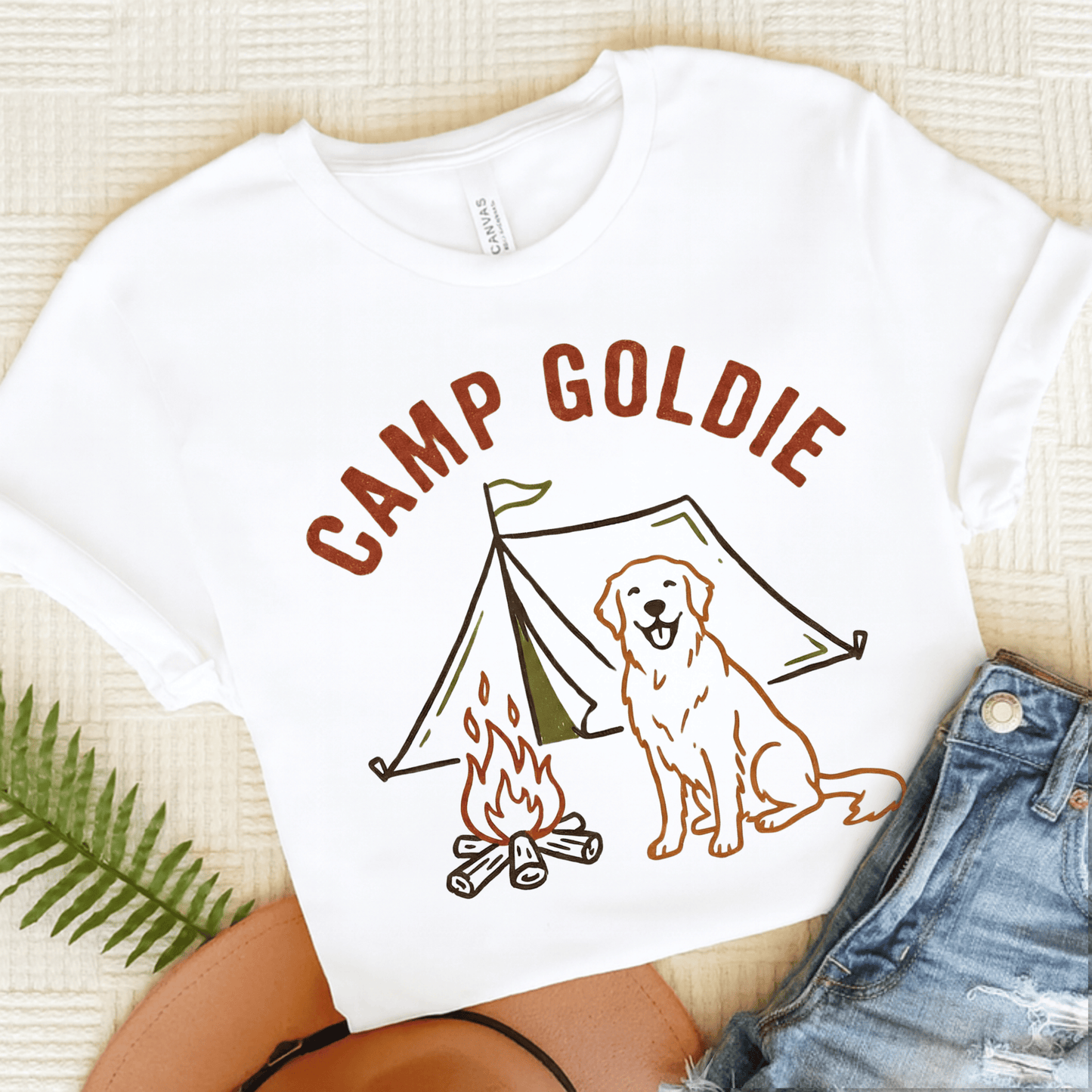 Golden Retriever Camp Goldie Unisex Tshirt White