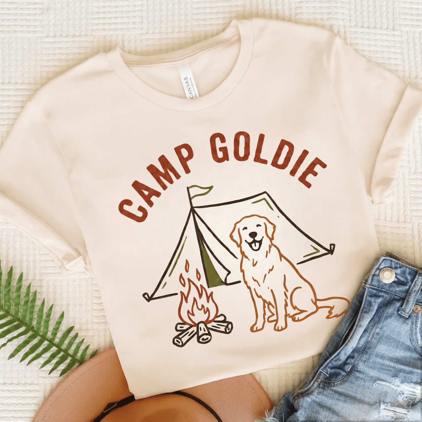Golden Retriever Camp Goldie Unisex Tshirt Natural