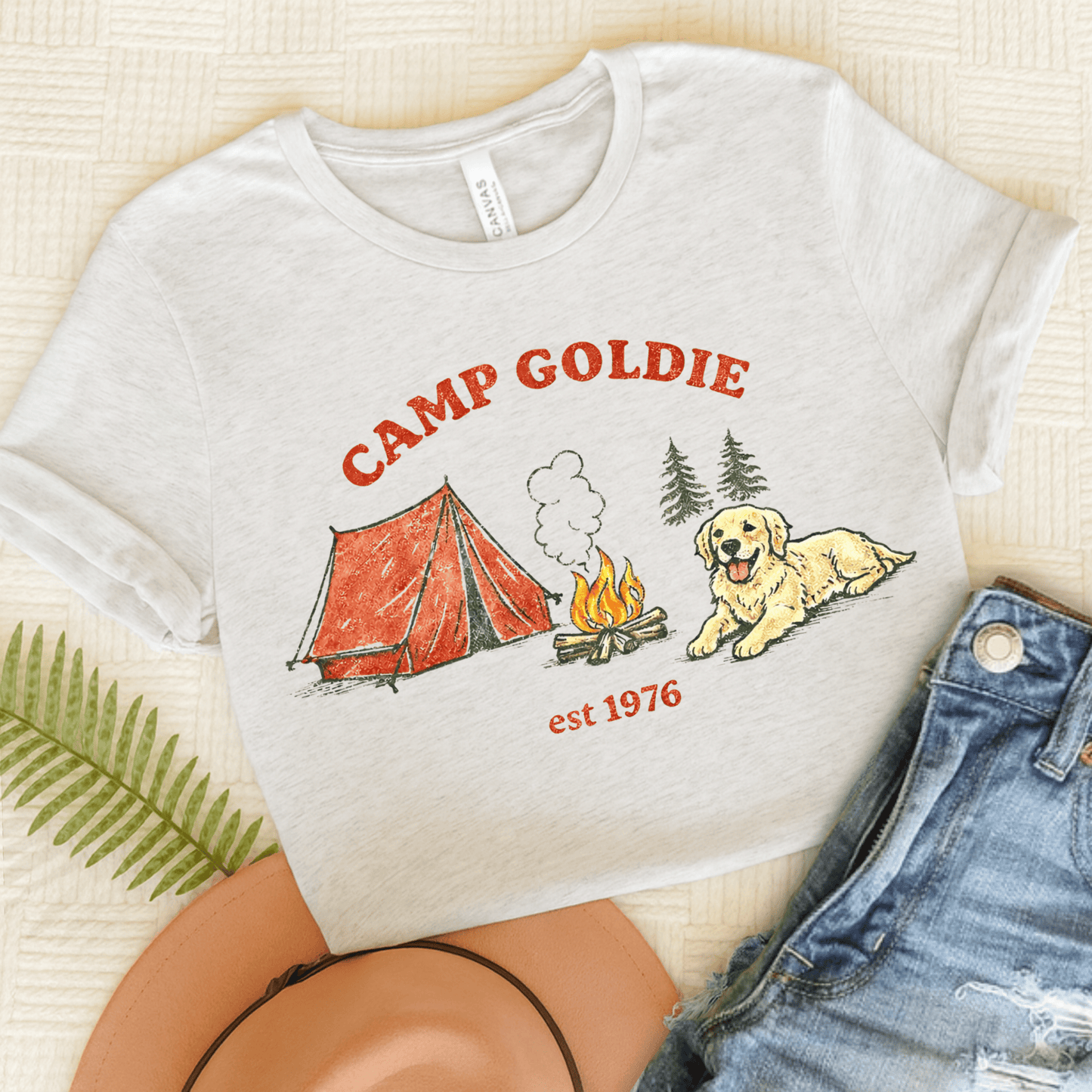Golden Retriever Camp Goldie Unisex Tshirt Ash