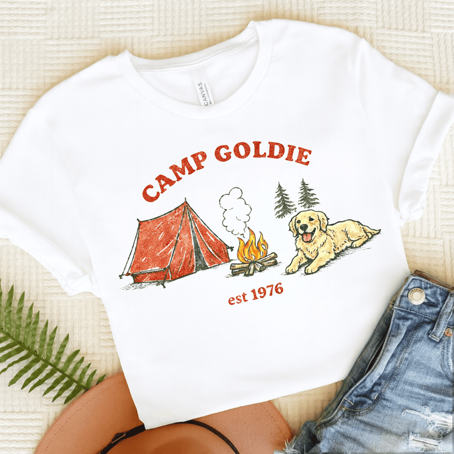 Golden Retriever Camp Goldie Unisex Tshirt White