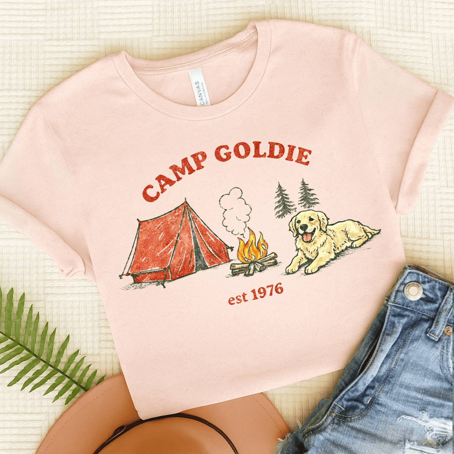 Golden Retriever Camp Goldie Unisex Tshirt Soft Pink