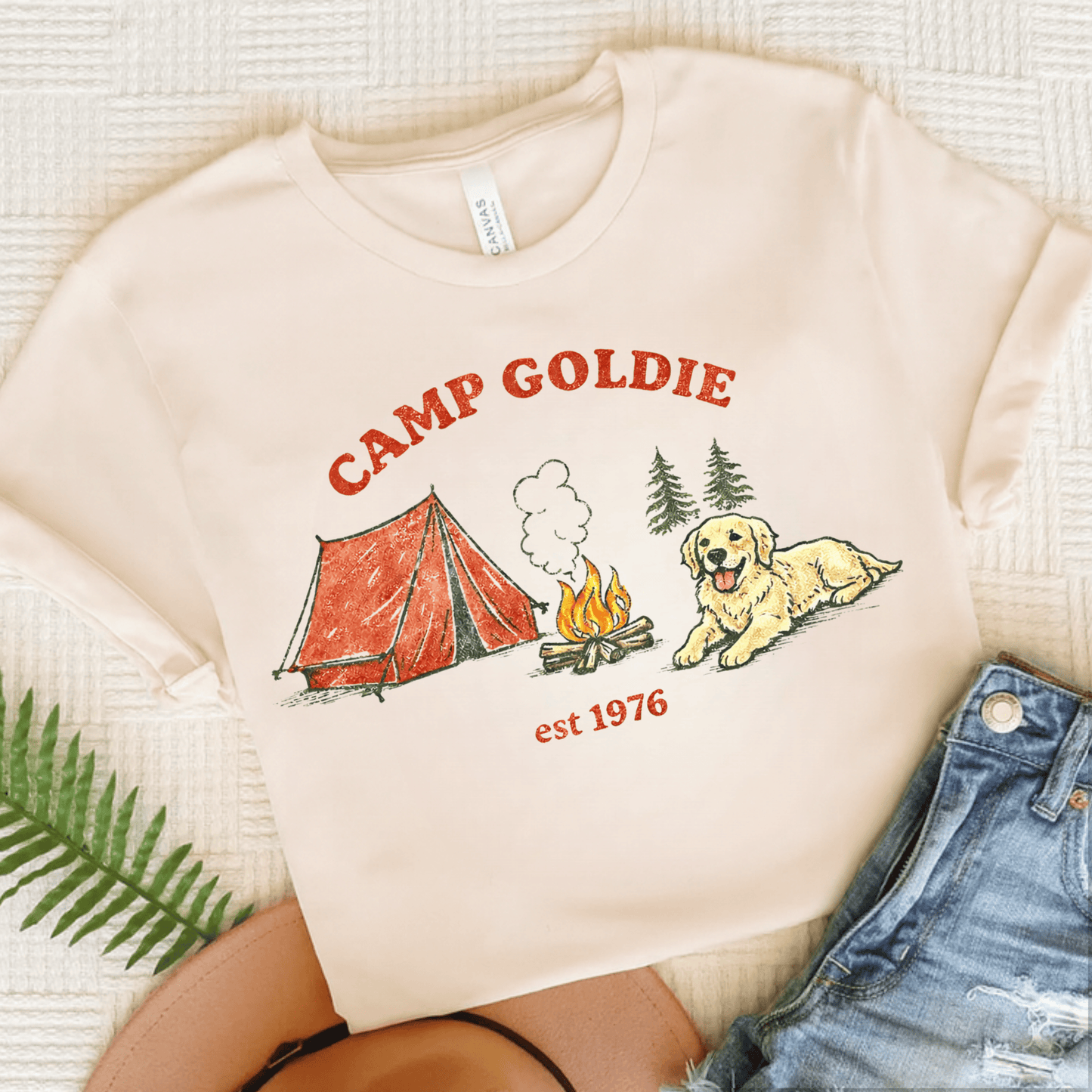 Golden Retriever Camp Goldie Unisex Tshirt Natural