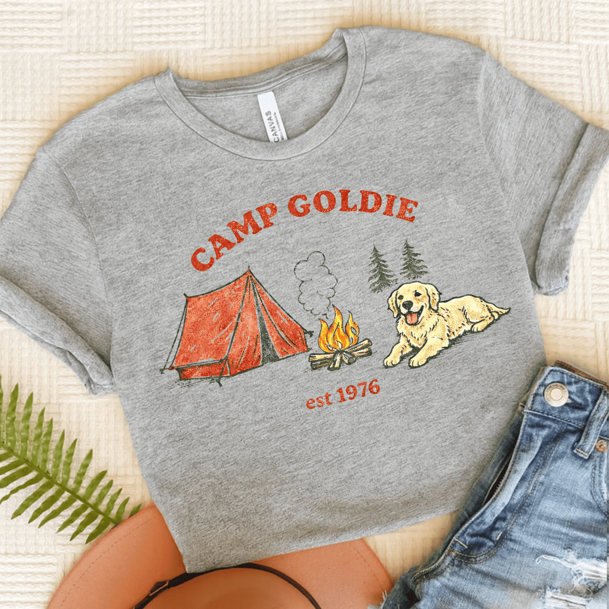 Golden Retriever Camp Goldie Unisex Tshirt Athletic Heather