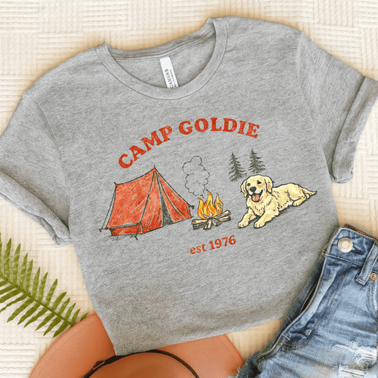 Golden Retriever Camp Goldie Unisex Tshirt Athletic Heather
