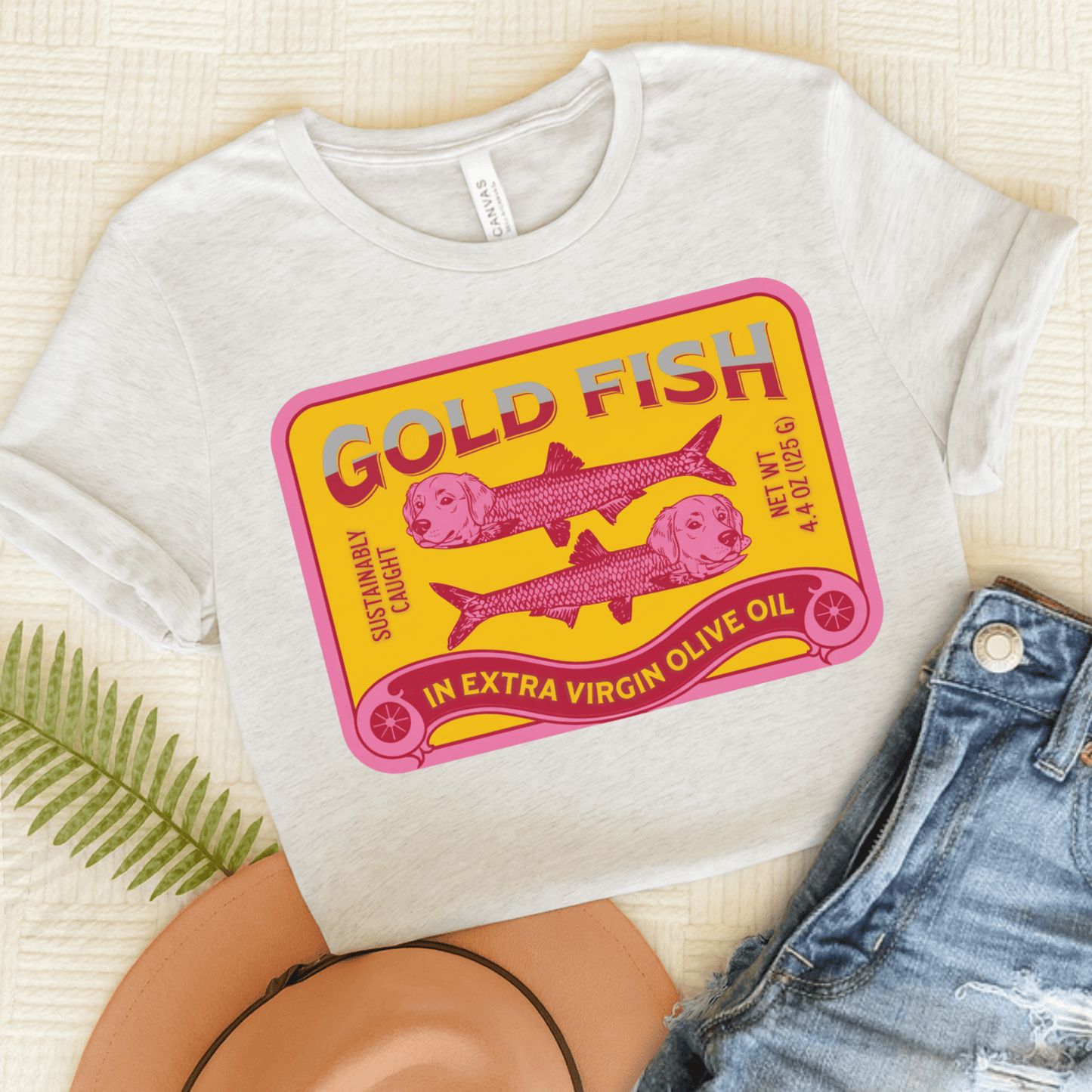 Golden Retriever Can of Gold Fish Unisex Tshirt Ash