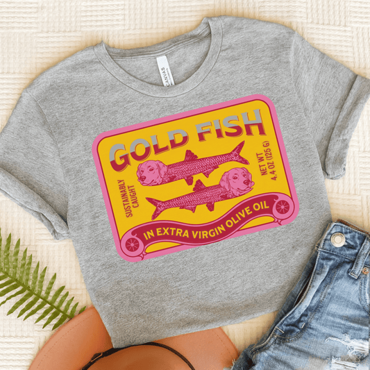 Golden Retriever Can of Gold Fish Unisex Tshirt Athletic Heather
